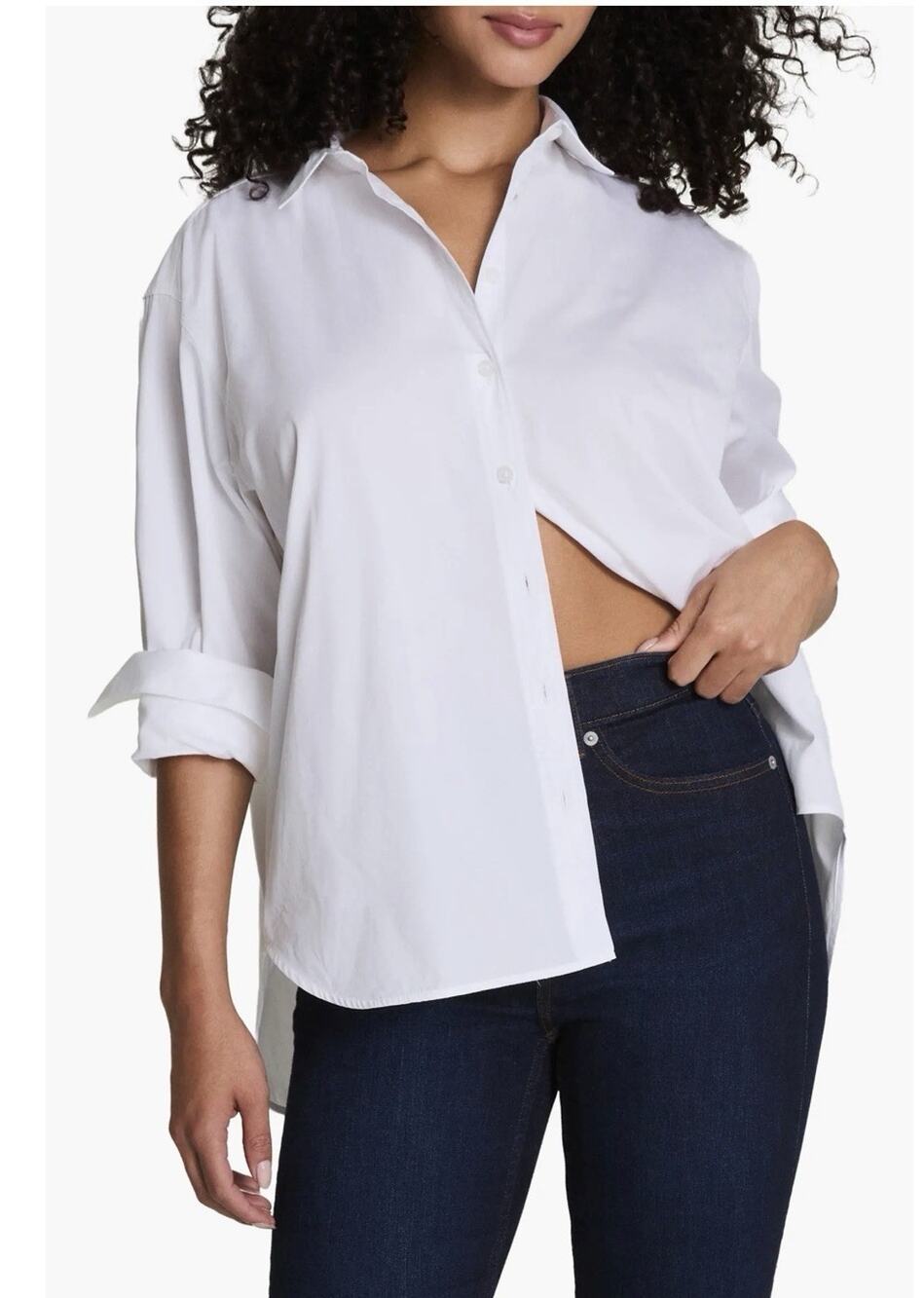 Spanx Relaxed Fit Poplin Button Down Shirt Medium Classic White Cotton Blouse